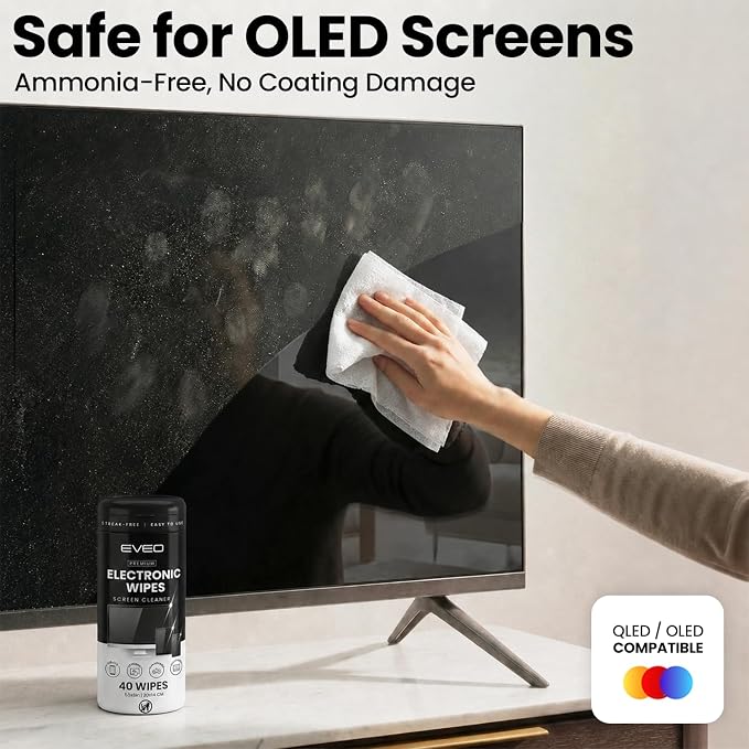 Electronic Wipes Screen Cleaner Streak-Free [2 Pack x40] Computer Screen Wipes, TV Screen Cleaner Wipes, Monitor Wipes for Smart TV, Laptop, iPhone, ipad and more - [Microfiber Cloth + 80 Wipes]
