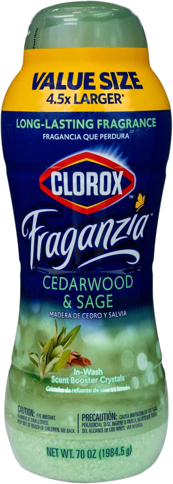 Clorox Fraganzia Laundry Scent Booster Crystals, In-Wash Fragrance Beads for Fresh-Smelling Clothes & Linens, Safe for All Fabrics & Colors, Easy-Pour Bottle, Cedarwood & Sage, 70 Oz