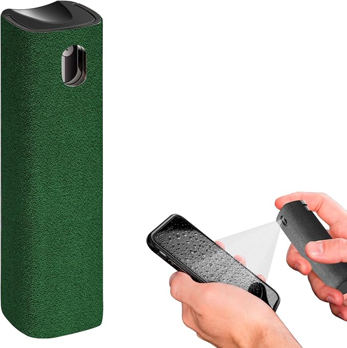 IO CLEAN Mini Screen Cleaner Spray – Finger Proof Screen Cleaner for | Smartphones, iPads, MacBooks, Laptops, Car Screens, Touchscreens – 3in1 Mist Cleaner, Microfiber Cloth and Cover (Dark Green)