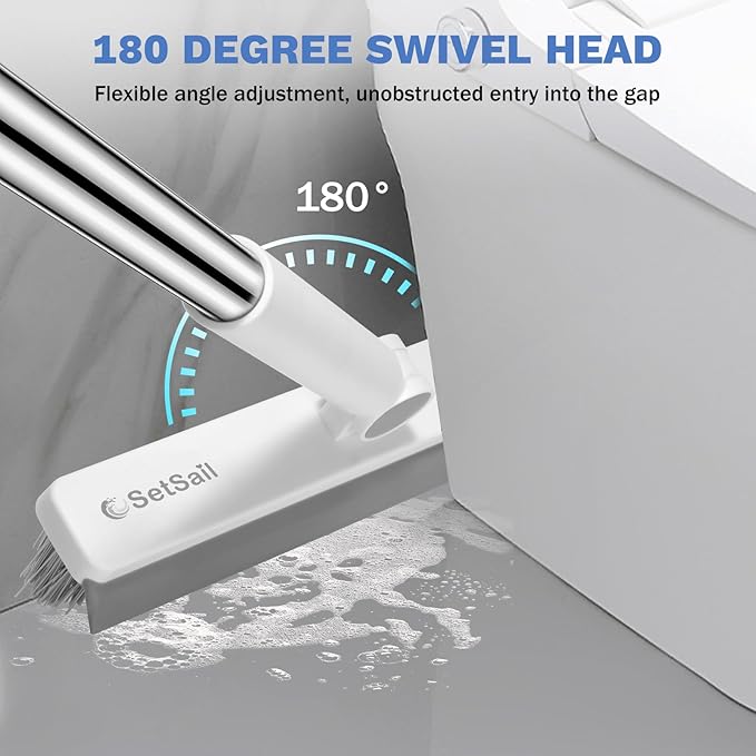 SetSail Grout Cleaner Brush with Long Handle, V-Shaped Floor Scrub Brush | Swivel Grout Brush Stiff Bristle Floor Grout Scrubber for Bathroom, Tile Line, Crevice, Kitchen, Wall, Deck, Garage