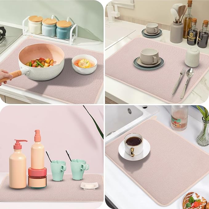 GeeRic Microfiber Dish Drying Mat Happy New Year, Super Absorbent Kitchen Dish Drying Pad for New Year Gift, Reversible for Countertop, 17.8 * 23.6 inch Beige