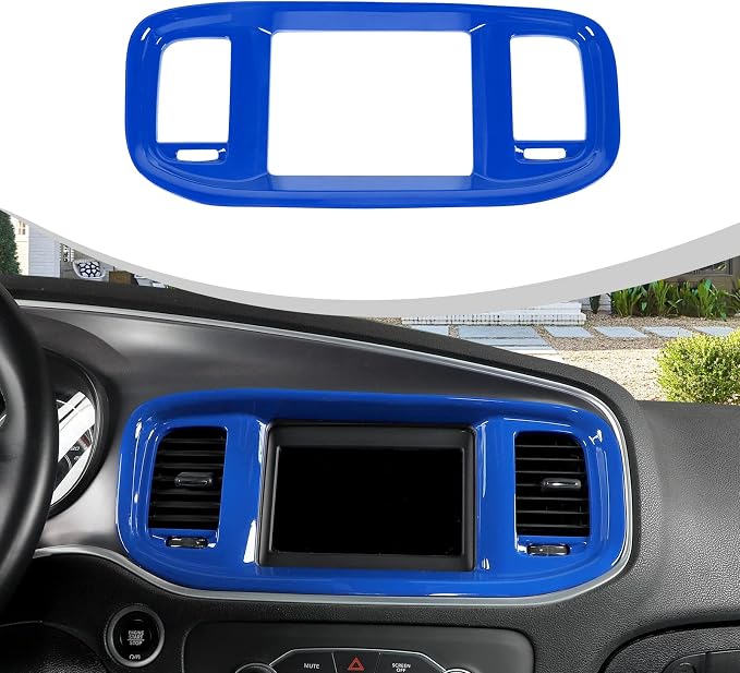 JWWY Charger Center Consoles Dash Board Trim Dashboard DVD Navigation Screen Frame Instrument Cover Trim for 2015-2024+Dodge Charger Interior Accessories Blue