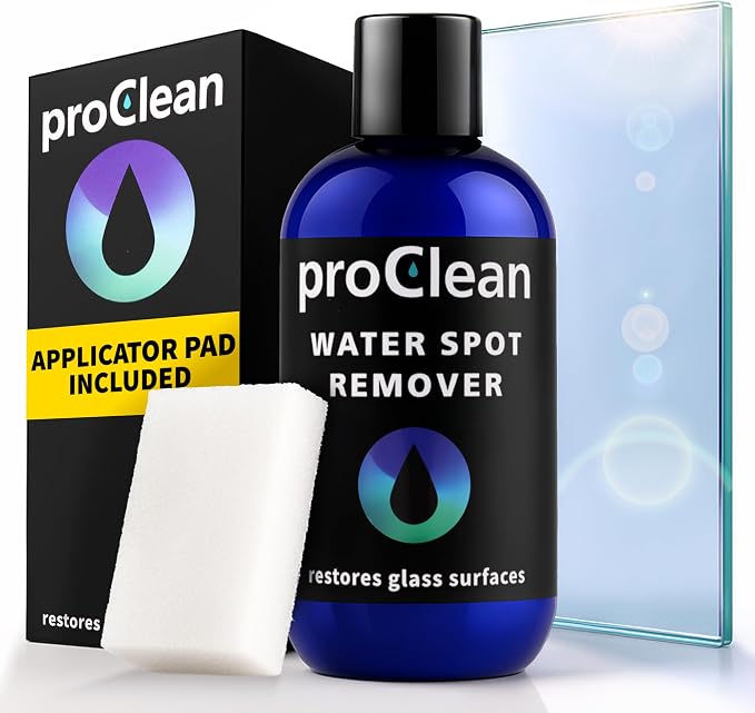 GlasWeld ProClean Hard Water Stain Remover for Glass & Metal – Non-Acid Water Spot Remover with Applicator Pad for Glass, Car Windshield, Shower, Mirror & Boat Windows - Bathroom Cleaning Supplies