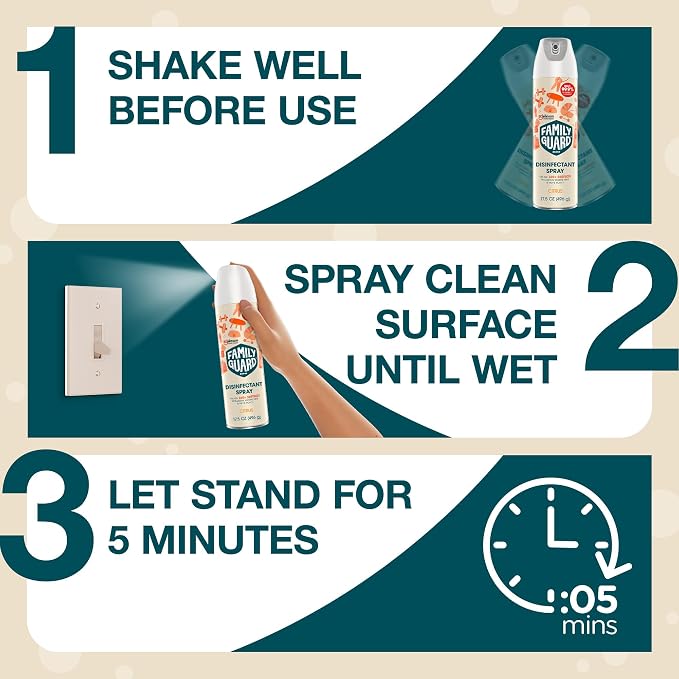 FamilyGuard Disinfectant Spray Aerosol, Antibacterial & Sanitizing Spray, Use on 100+ surfaces including where kids & pets play, Citrus Scent, 17.5 oz (Pack of 1)