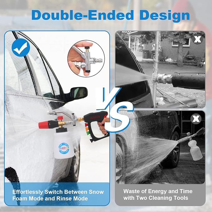 Short Wand Pressure Washer Gun Foam Cannon 1/4" Quick Connector Pressure Washer Accessory,Car Wash Foam Gun Dual Ended Shift Connector 5 Pressure Washer Nozzles M22-14, M22-15 Brass Fittings
