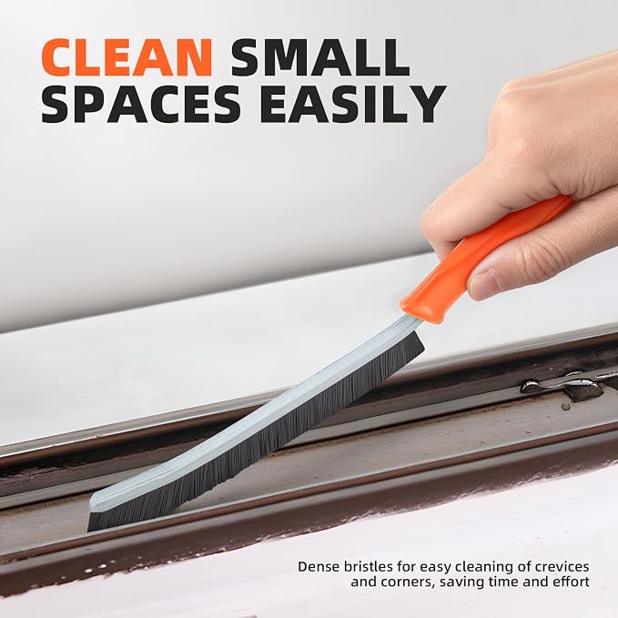 FOOGWEE Hard Bristle Crevice Cleaning Brush - Cleaning Supplies - Grout Cleaning Brushes for Household Use - Crevice Cleaning Tool for Bathroom, Home and Kitchen (3, Orange)