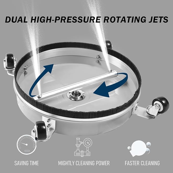 14" Pressure Washer Surface Cleaner with 4 Wheels, Stainless Steel Power Washer Surface Cleaner for Driveways Sidewalks Patios, 1/4" Quick Connector, 2 Extension Wand, 4000 PSI