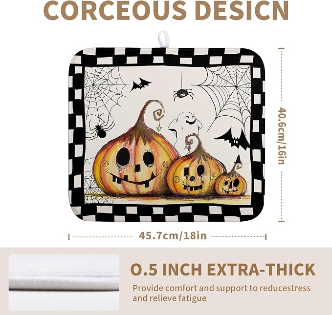 Halloween Kitchen Drying Mats for Dishes 16x18 In Orange Pumpkin Ghost Dish Drying Mat Black Bat Spiders Web Buffalo Plaid Dish Rack Mat Absorbent Microfiber Drying Pad for Kitchen Counter