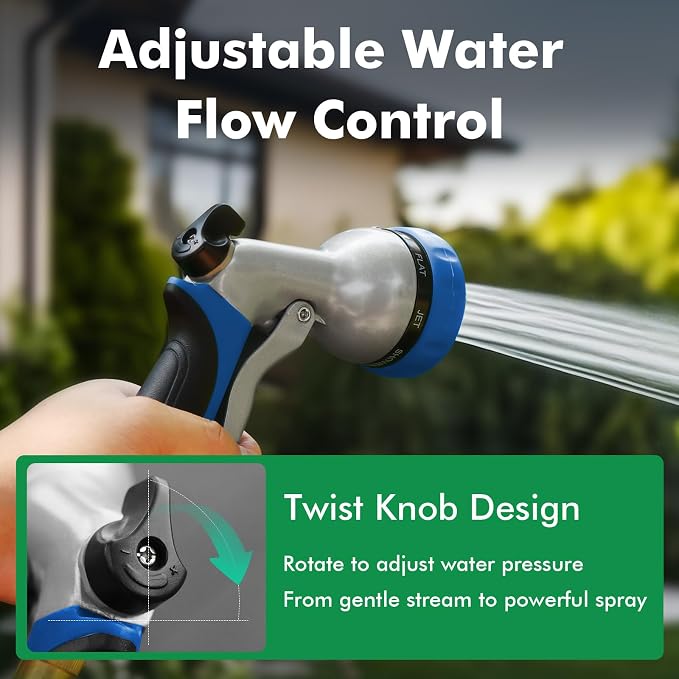 RESTMO Garden Hose Nozzle, Heavy Duty Metal Water Hose Nozzle with 7 Adjustable Spray Patterns, High Pressure Hand Sprayer with Flow Control, Best for Watering Plant & Lawn, Washing Car & Pet, Blue