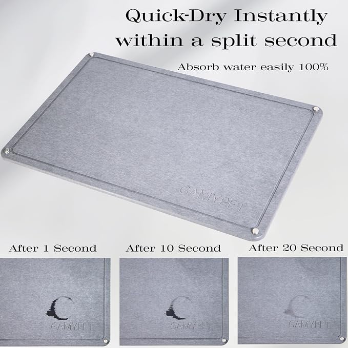 Stone Drying Mat 24"x16" Stone Dish Drying Mat for Kitchen Counter | Natural Diatomaceous Earth Absorbs Fast While Elevated Steel Feet Improve Airflow And Curved Wood Supports Prevent Sagging