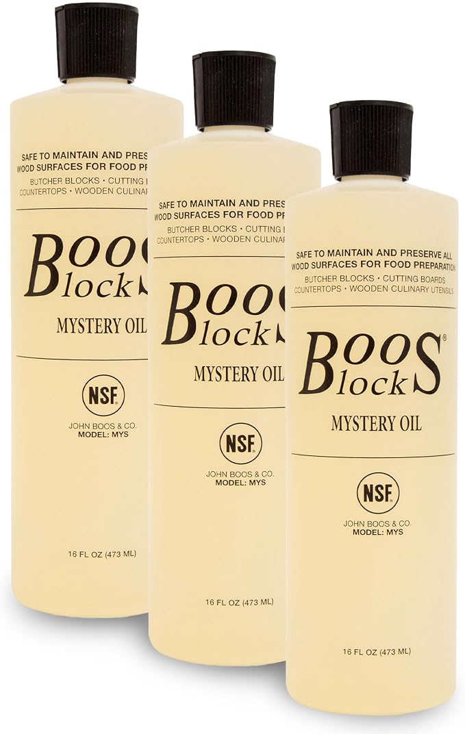 John Boos 3-Pack Mystery Oil, Food-Grade Care Set, 16 oz - All-Natural Maintenance Formula for Butcher Blocks, Cutting Boards, Wooden Countertops & Wood Culinary Utensils