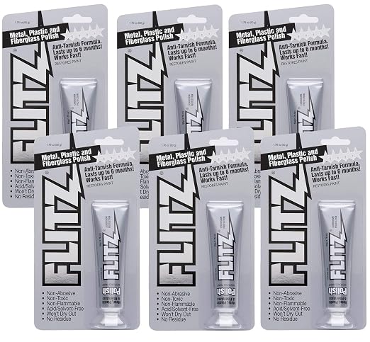 Flitz Metal Polish Paste - 1.76oz USA-Made Polish for Solid Chrome, Stainless Steel, & Aluminum - Non-Abrasive for Light Oxidation - Requires Manual Buffing - Not for Plated/Coated Surfaces (6 Pack)