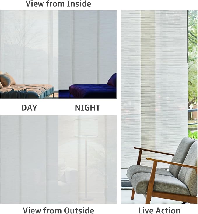 Replacement Fabric Panels for Sliding Glass Door (4-Pack, 23"x96"), Fabric Only, Natural Woven Blind Slats, Trimmable, Sheer, Track & Bottom Rail Not Included,Beige Cream