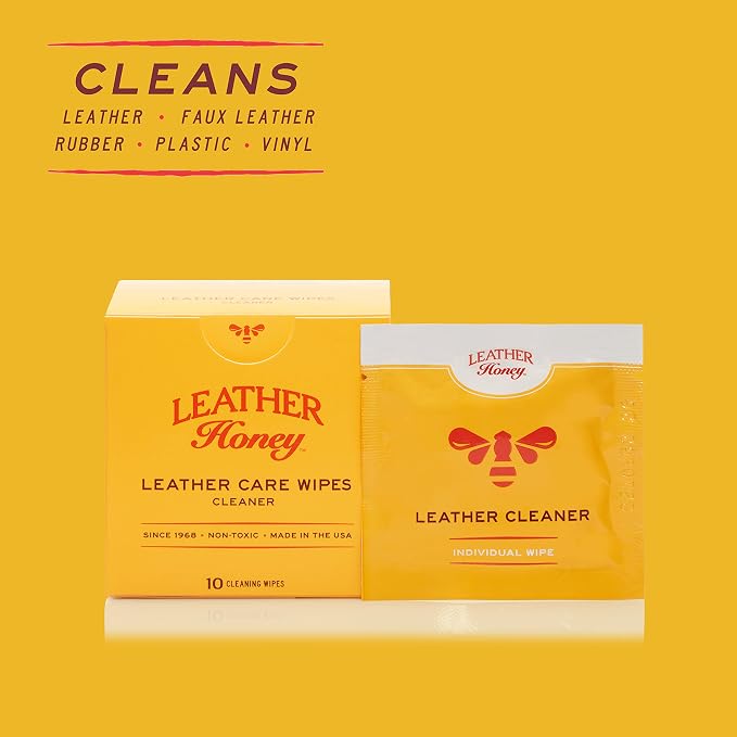 Leather Honey Cleaner Wipes – Clean Leather On-The-Go, 10 Wipes | Non-toxic, trusted since 1968 & made in the USA. Deep clean on the go. Any color leather – couches, car seats, shoes & bags.