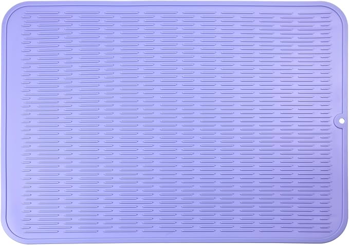 MicoYang Silicone Dish Drying Mat for Multiple Usage,Easy clean,Eco-friendly,Heat-resistant Silicone Mat for Kitchen Counter or Sink,Refrigerator or Drawer Liner Light Purple 2XL 24 inches x 18 inches