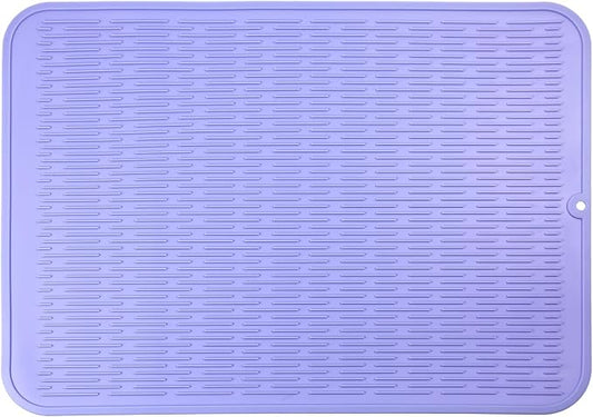 MicoYang Silicone Dish Drying Mat for Multiple Usage,Easy clean,Eco-friendly,Heat-resistant Silicone Mat for Kitchen Counter or Sink,Refrigerator or Drawer Liner Light Purple 2XL 24 inches x 18 inches