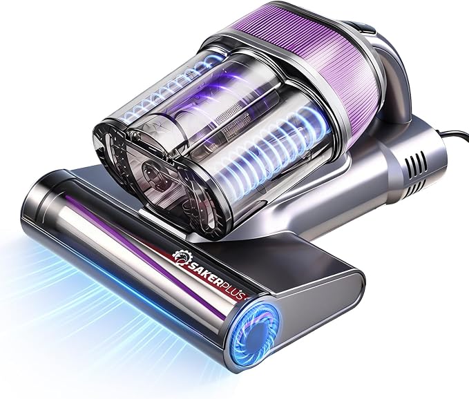 SakerPlus Powerful Bed Vacuum Cleaner,16KPa Mattress Vacuum with 36,000 Pulses/Min Beating & 140°F Warm Air, 3-Cup Cyclone System, Smart Display, Handheld Vacuum for Bed Sofa Couch Pet Hair