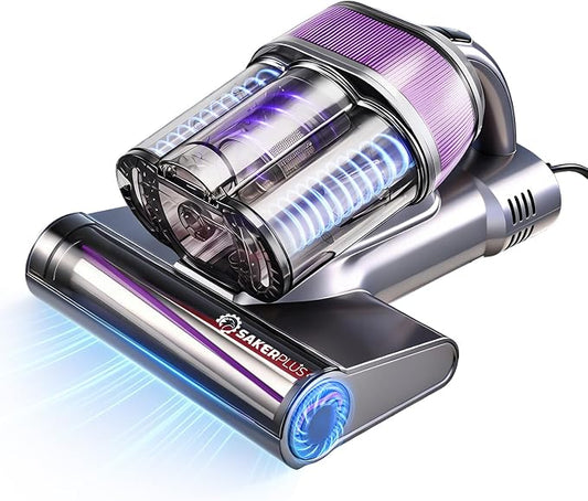 SakerPlus Powerful Bed Vacuum Cleaner,16KPa Mattress Vacuum with 36,000 Pulses/Min Beating & 140°F Warm Air, 3-Cup Cyclone System, Smart Display, Handheld Vacuum for Bed Sofa Couch Pet Hair