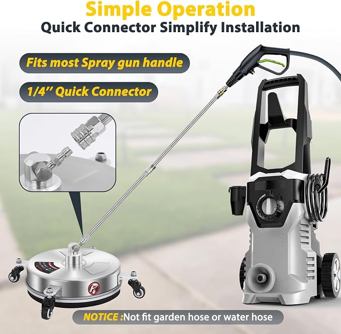Dalmbox 14" Pressure Washer Surface Cleaner with 4 Wheels, 1/4" Quick Plug, Stainless Steel Housing, 4000 PSI, Pressure Washer Surface Cleaner Attachment for Patio, Courtyard, Concrete, Sidewalks