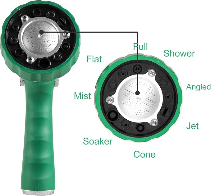 GREEN MOUNT Garden Hose Nozzle, Water Hose Spray Nozzle with Thumb Control On Off Valve for Easy Water Flow Control, Green
