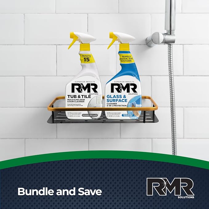 RMR Flawless Finish Bathroom Bundle – Tub & Tile Cleaner + Glass & Surface Cleaner Plus Repellent, 2-Step System for Shower, Tub, Tile, Grout, Glass Doors, & Mirrors, 2–32 Oz Bottles