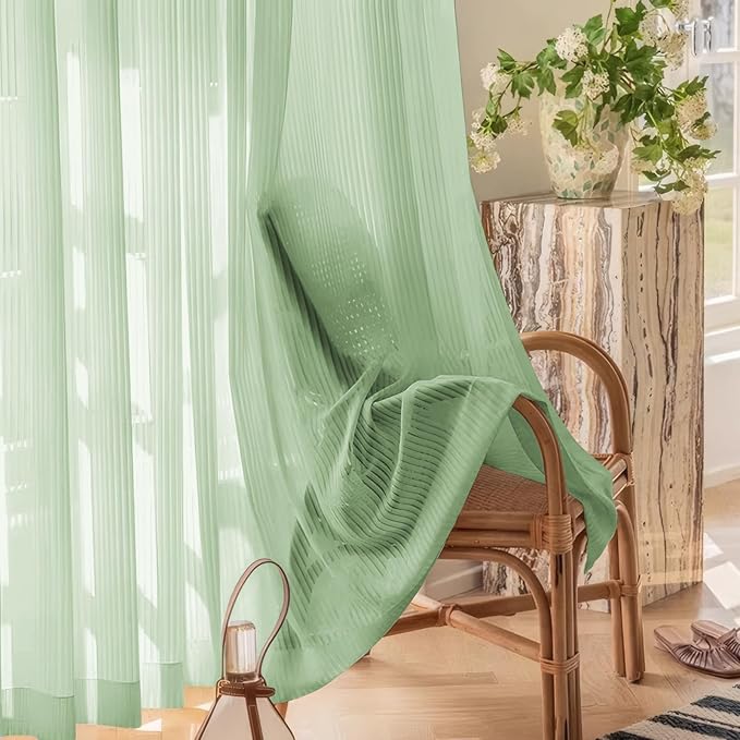 JILRON Self Adhesive Sheer Window Curtains Light Filtering Privacy Screen No Drilling for Rental Temporary Use-Sage Green(W 39*L 84in)