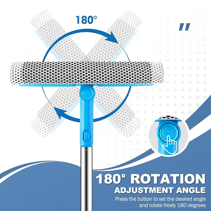 SetSail Window Squeegee 2 in 1 Window Cleaner Tool with 57in Extension Pole | Professional Sponge Squeegee for Window Cleaning Car, Windshield, Glass, Shower, Blue