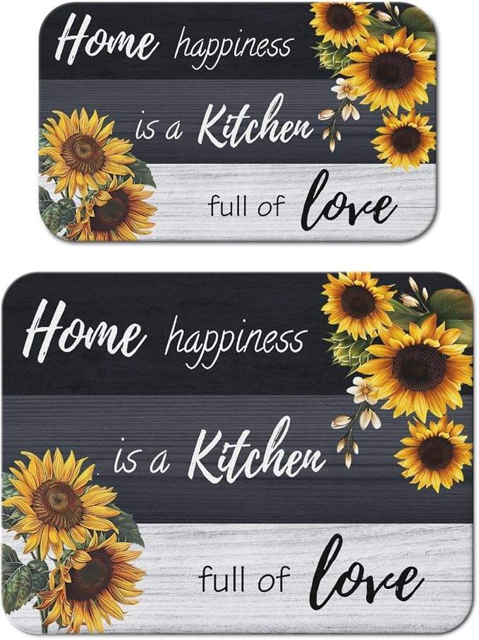 Dish Drying Mat 2-Pack Sunflower Quote for Kitchen Counter Dishes Mat | Diatom Mud Mats (18x24, 19.5x12"). Non-slip rubber back for kitchen counter, coffee bar & sink scenes