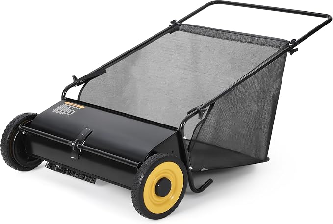 Garvee 21 Inch Push Lawn Sweeper, Leaf & Grass Collector, Strong Rubber Wheels & Heavy Duty Thickened Steel Durable to Use with Large 3.5 Cu. ft Hopper Bag, 4 Spinning Brushes