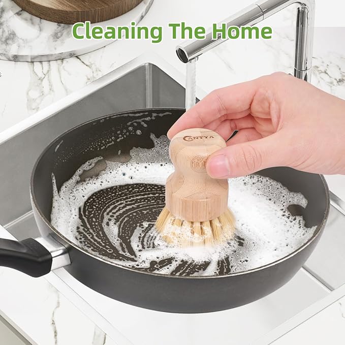 6 Packs Bamboo Scrub Brush - Soft Bristle Natural Dish Brush Compostable Bamboo Dish Scrubber for Dishes Pans Grills and Stoves