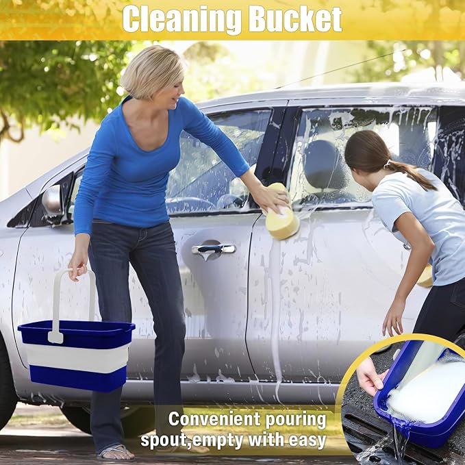 Collapsible Mop Bucket for Cleaning with Handle, 3 Gallon | Silicone Square Wash Bucket for Windows Cleaning Car Washing|Cleaning Supplies Organizer Plastic Water Bucket for Storage