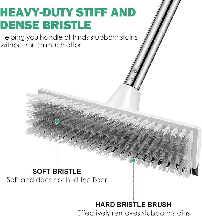 SetSail Floor Scrub Brush, 51-Inch Adjustable Long Handle Brush,Black White | 2 in 1 Scrape Brush Stiff Bristle Floor Scrubber for Cleaning Shower Bathroom Garage Kitchen Wall Deck Tub Tile