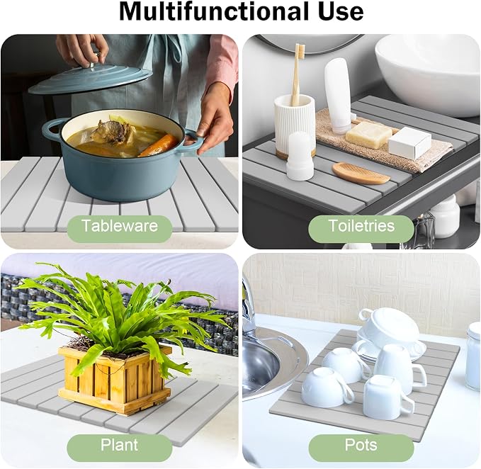 Stone Dish Drying Mat for Kitchen Counter,24"(L)×16"(W) Collapsible Fast-Drying Diatomaceous Earth Mats with Towel Sanding Tool,Versatile Stone Drying Mats for Cups Dishes Bottles