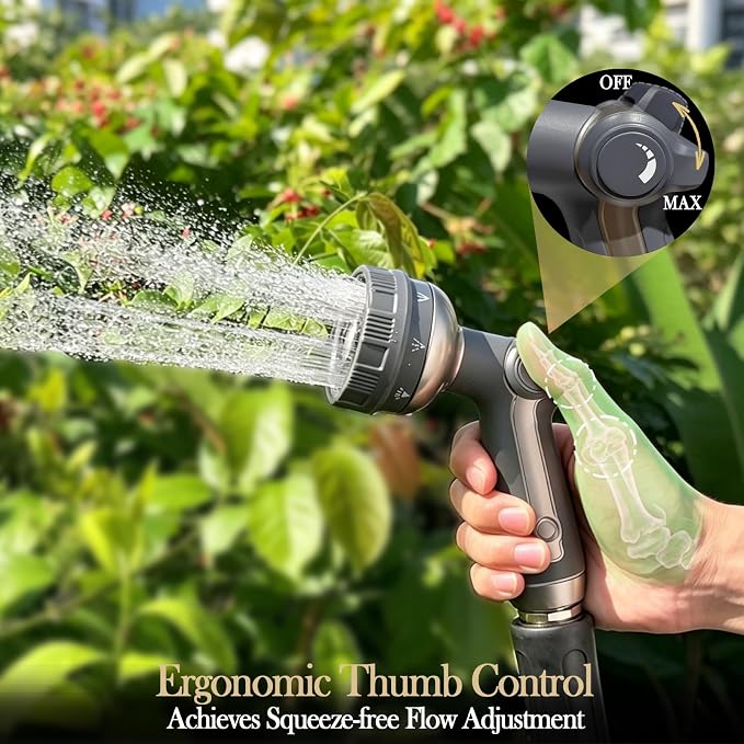 Garden Hose Nozzle Heavy Duty Metal Water Hose Sprayer | Heavy Duty Metal Spray Nozzle With Thumb Control. Japanese-style Design & 8 Spray Patterns For Different Blooming Seasons