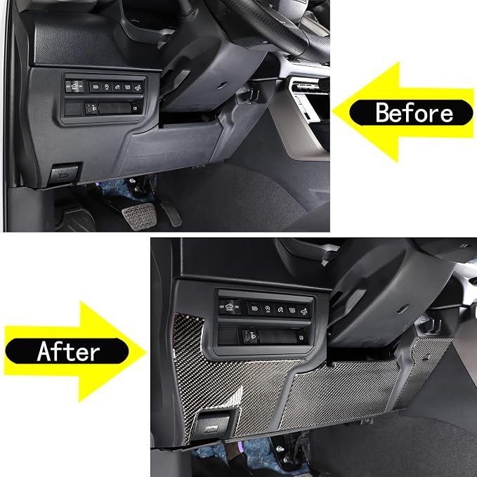 Aunginsy Car Driver's Lower Knee Pad Panel Trim Sticker Compatible with Toyota Tundra/Sequoia 2022 2023 2024 Pickup Truck Real Carbon Fiber Decorative Sticker Protection Cover Interior Accessories