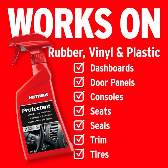 Mothers Protectant, 16 oz. (05316) | Long-Lasting UV Protection for Rubber, Vinyl & Plastic, Shields Dash, Trim, Bumpers & Tires from Fading, Cracking & Drying