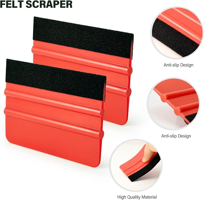 Gomake Vehicle Vinyl Wrap Window Tint Film Tool Kit Include 4 Inch Felt Squeegee, Retractable 9mm Utility Knife and Blades, Zippy Vinyl Cutter and Mini Go Corner Squeegee for Car Wrapping