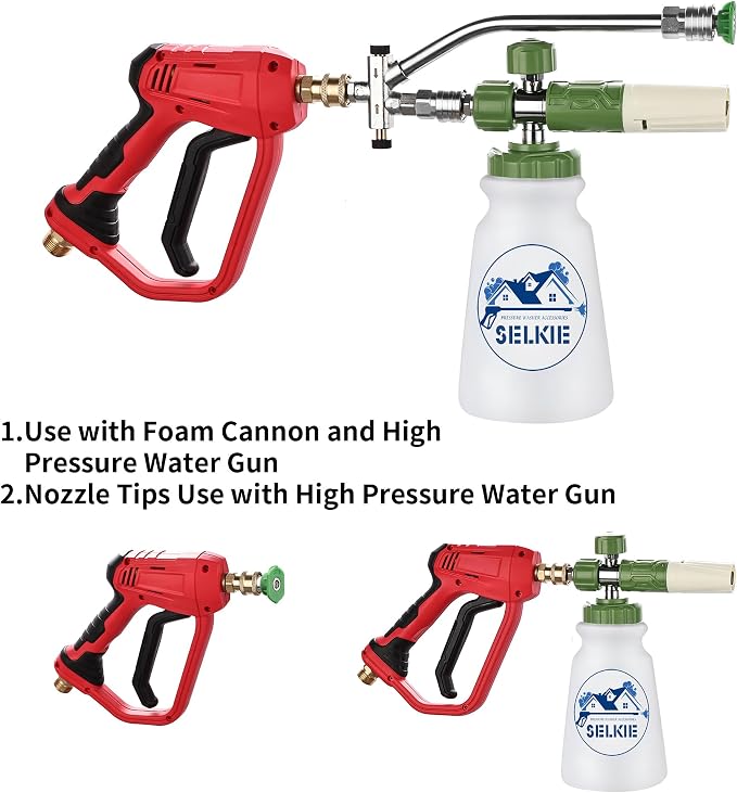 Selkie Foam Cannon with Double Tip Attachment,Adjustable Pressure Washer Foam Blaster with with Dual-Connector Accessory,5 Power Washer Sprayer Nozzles, 1/4" Quick Connect, 3600 PSI