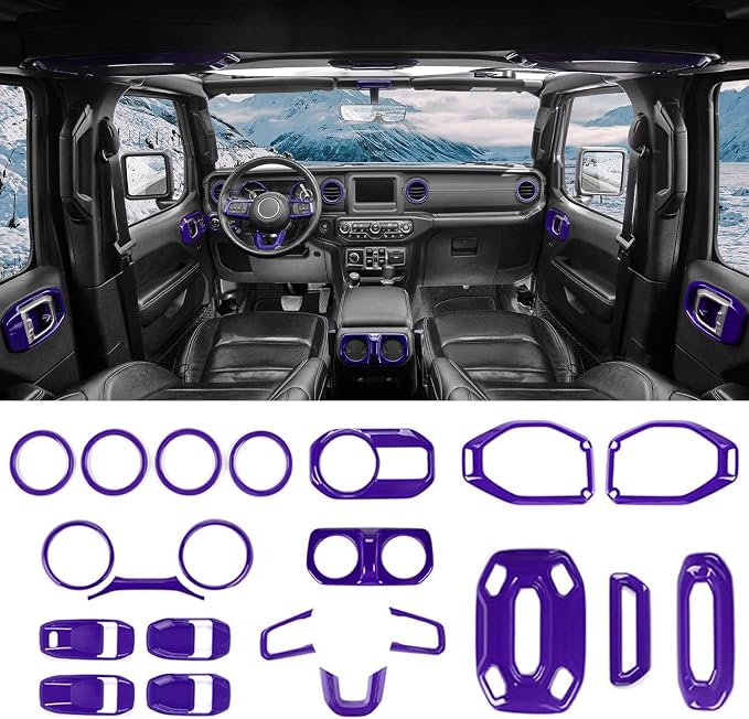 for Wrangler JL Interior Trim Kit Purple Dashboard for Jeep Wrangler JL JLU Gladiator JT 2018-2023 Purple Interior Accessories 21pcs