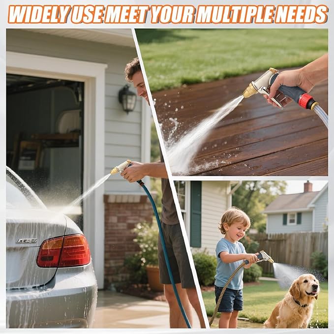 Hose Nozzle, 100% Heavy Duty Metal Garden Hose Spray Nozzle, Full Brass Nozzle High Pressure Water Hose Nozzles with Adjustable Spray Patterns for Watering Plants, Car Washing, and Pet Showering | Nozzle High Pressure Water Hose Nozzles with Adjustable...