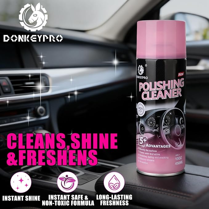 DONKEYPRO Car Interior Cleaner, Polishing Cleaner Detailer Spray for Vehicle Detailing, 450ml Aerosol 15 fl oz with Iron Can (1-Pack)