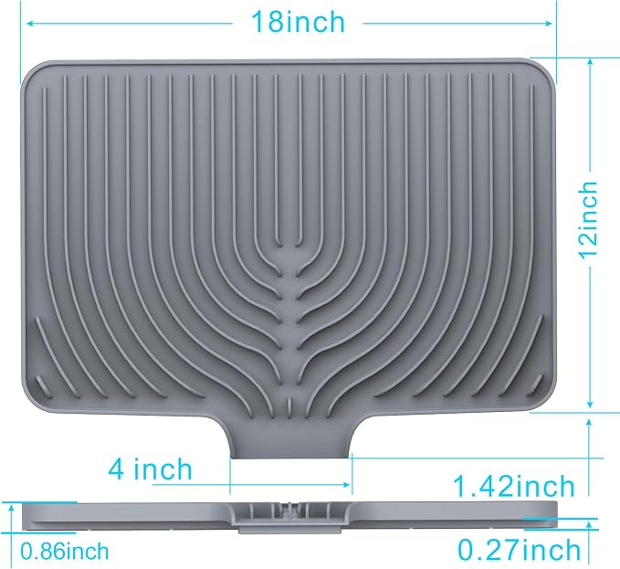 Dish Drying Mat for sink with a bulged edge,18"×12"Silicone Self-Draining | Various sizes and colors,Self-Draining Slope Structure,Enabling faster drying,Heat-Resistant,Easy to clean,Food-grade