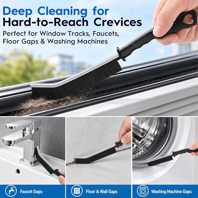 Window Track Cleaning Tools, 15 Pcs Sill Cleaner Brush for Window/Door Tracks, Sliding Doors, Tile Lines, AC Vents & Keyboards