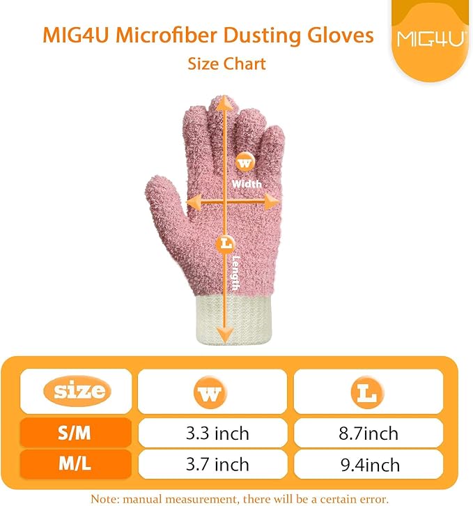 MIG4U Microfiber Dusting Gloves House Cleaning Glove for Blinds, Windows, Shutters, Furniture, and Car, Reusable Lint-Free Blue 1 Pair S/M