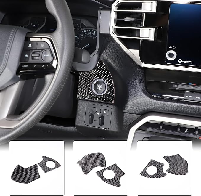 Car Engine Start Stop Decoration Frame Stickers Fit for Toyot@a Tundra/Sequoia 2022-2024 Real Carbon Fiber Center Console Key Ignition Starter Button Knob Panel Protect Cover Trim Sticker Accessories