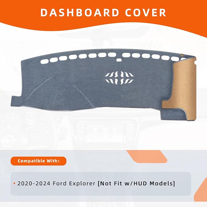 Dashboard Cover Dash Mat Fit for Fo-rd Explorer 2024-2020 (Without HUD Models),Car Dash Board Mat Anti-Glare Carpet,Non-Slip Pad Sunshield Protector (Grey)