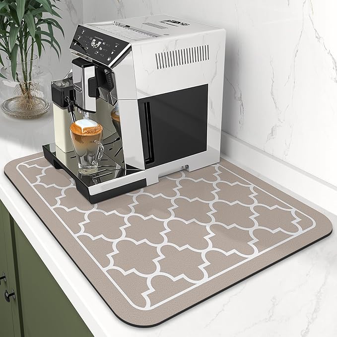 WISELIFE Dish Drying Mat Super Absorbent Drying Mat Large Dish Drying Mats for Kitchen Counter Easy Clean Dish Mat Kitchen Drying Mat15"x 18" Stylish Khaki