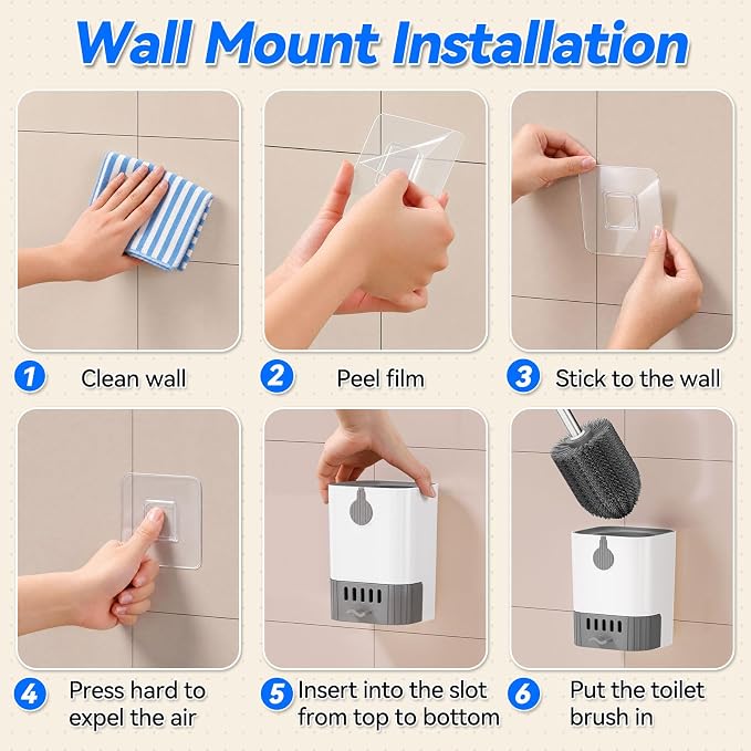 Self-Draining Toilet Brush with Holder, Ventilated Caddy for Quick Dry, No Drip Drip-Free Design, Sturdy Long Handle & Flexible Scrubber for Bathroom Bowl