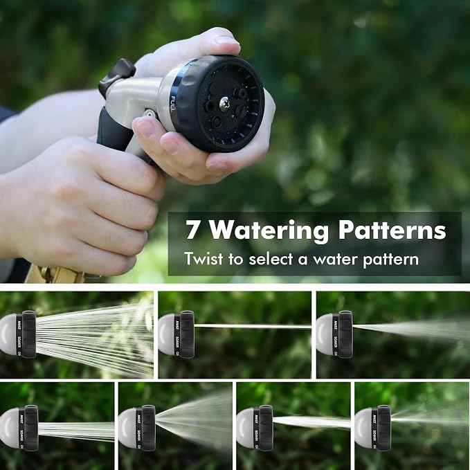 RESTMO Garden Hose Nozzle, Heavy Duty Metal Water Nozzle with 7 Adjustable Spray Patterns, High Pressure Hand Sprayer with Flow Control, for Watering Plants & Lawns, Washing Cars & Pets, Black