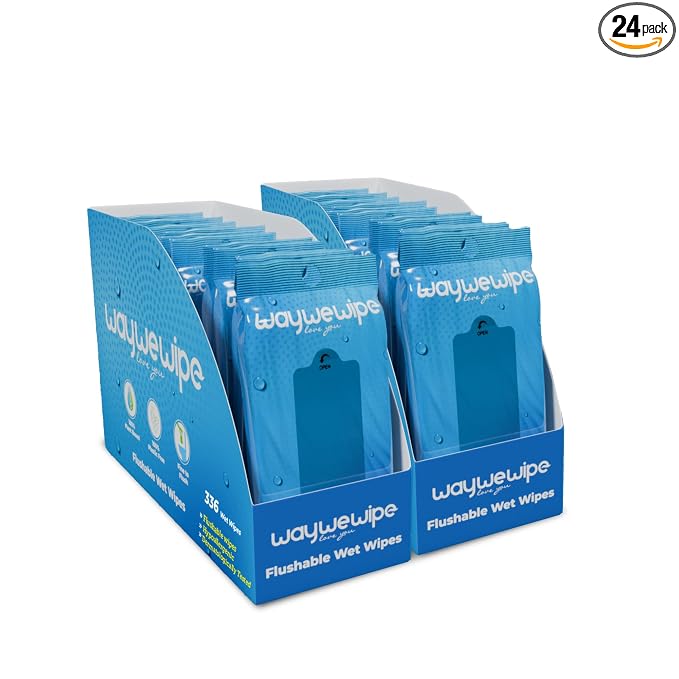 Flushable Wet Wipes for Travel & On-The-Go | 24 Pack - 14 Wipes Per Pack (336 Count) | XL Adult Cleansing Cloth for Men & Women | Hypoallergenic 100% Plant Based, Fragrance Free